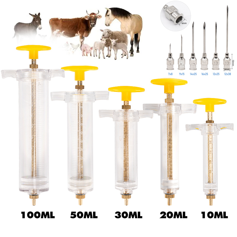 Veterinary Syringe Gun - 10/20/30/50/100ml Adjustable Dose Syringe Vaccine Injection