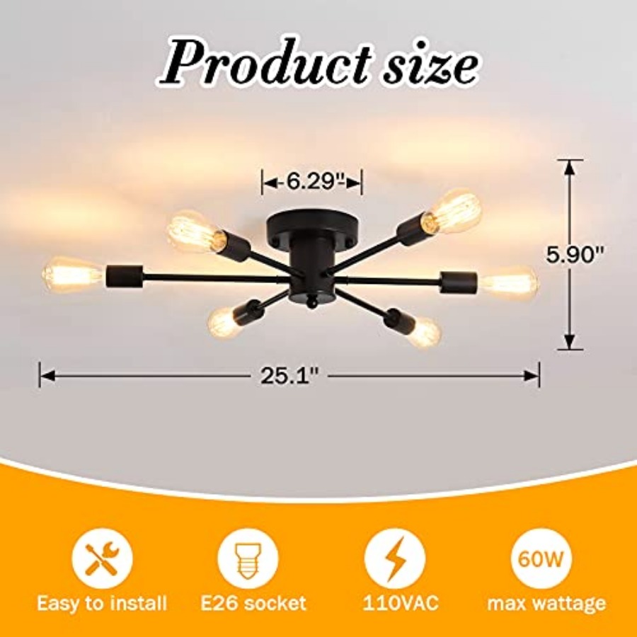 6 Lights Sputnik Semi Flush Mo - Farming & Agriculture Word Stacks ulasan dan harga