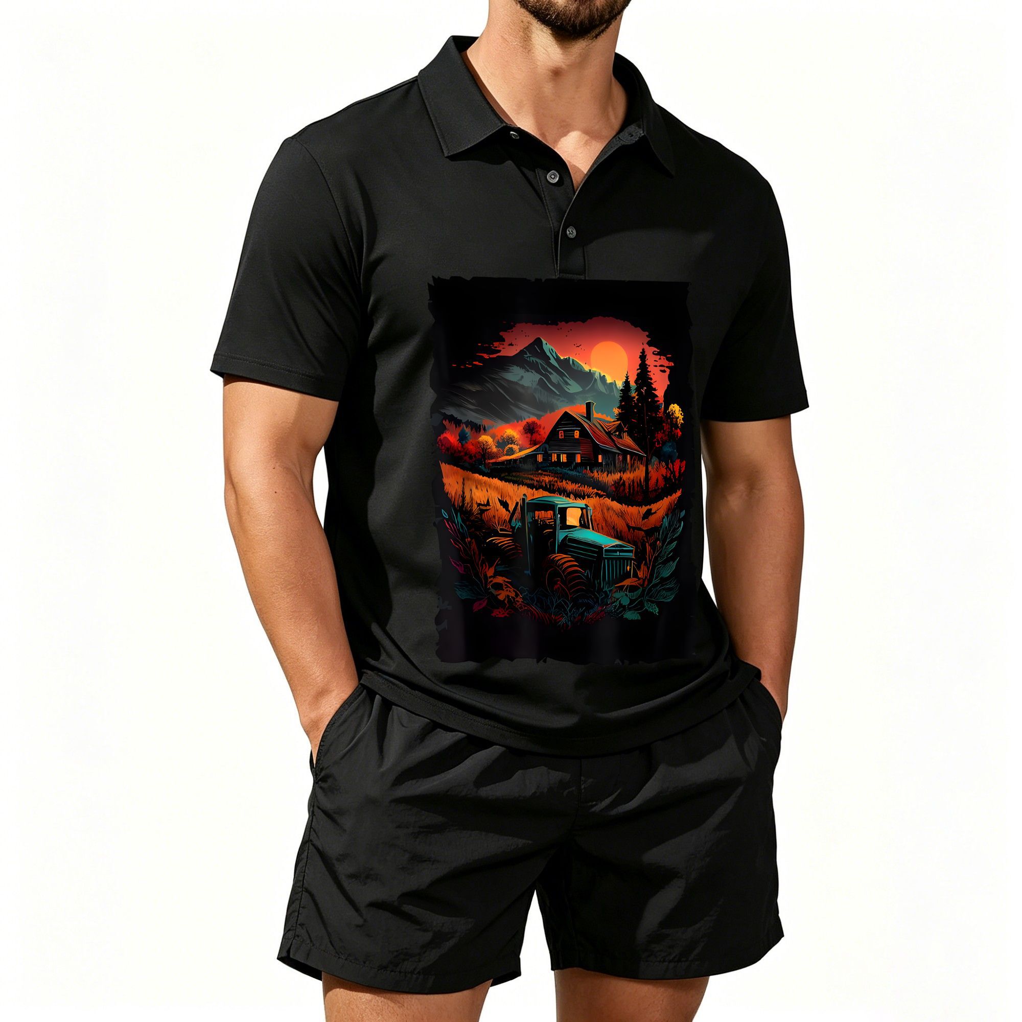Men's Polo Shirt and Beach Sho - Farming & Agriculture Word Stacks ulasan dan harga